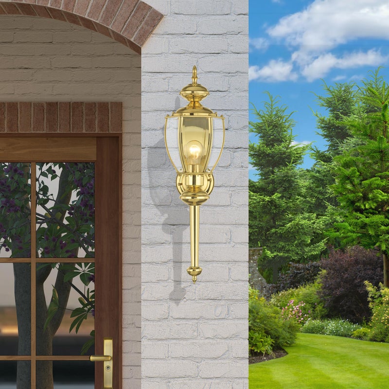 Livex Lighting 2112-02 Outdoor Wall Lantern with Clear Beveled Glass Shades, Polished Brass - Image 4